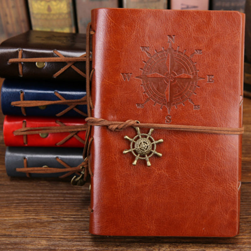 Retro Spiral Notebook Diary Notepad Vintage Pirate Anchors Pu Leather