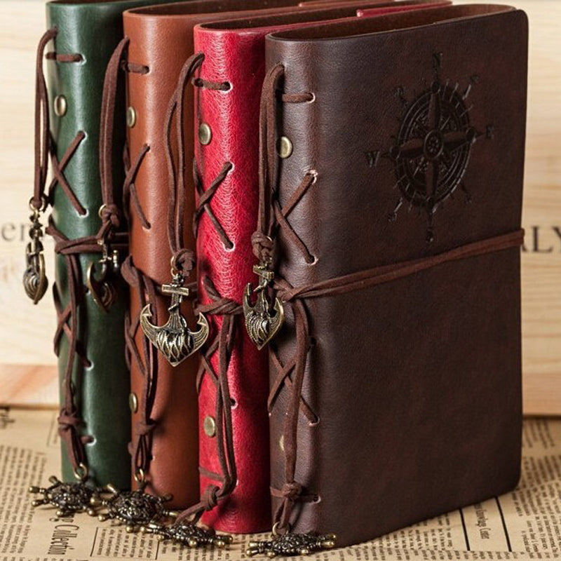 Retro Spiral Notebook Diary Notepad Vintage Pirate Anchors Pu Leather