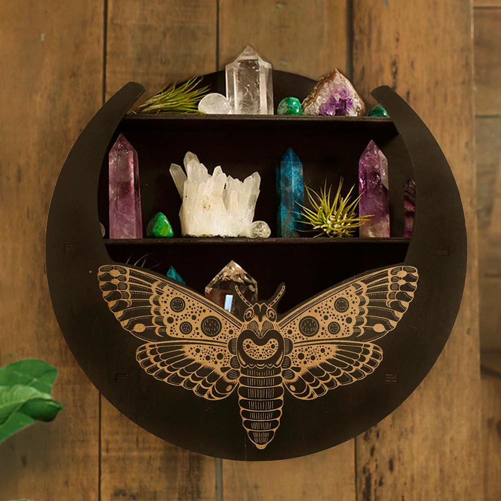 Shelf for Crystal Display Multi Layered Wooden Stand Moon Butterfly
