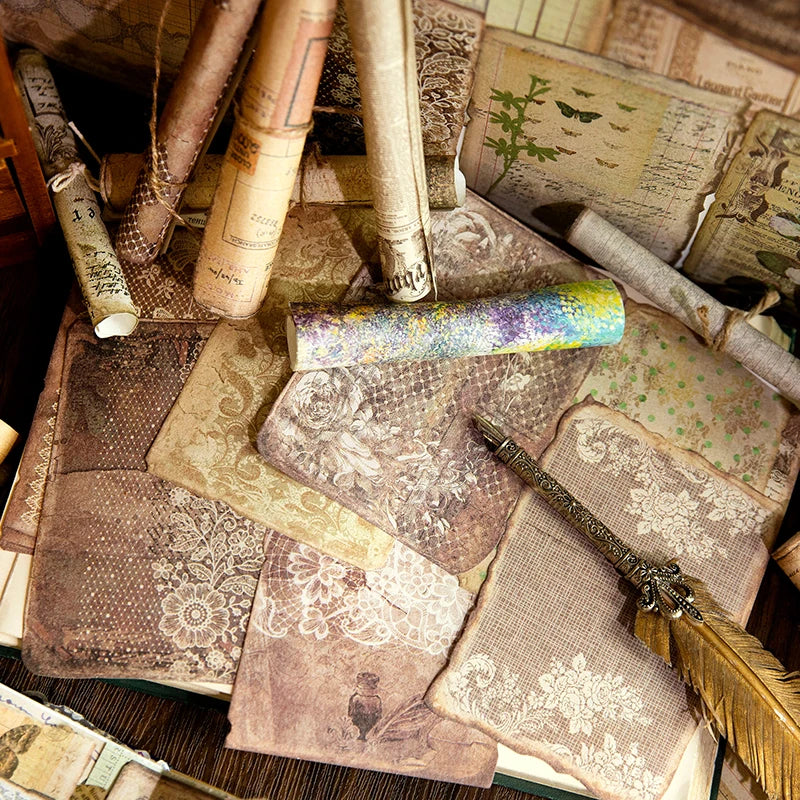 JIANQI 50pcs Vintage Decor Scrapbooking Materials Paper Combo Kit DIY