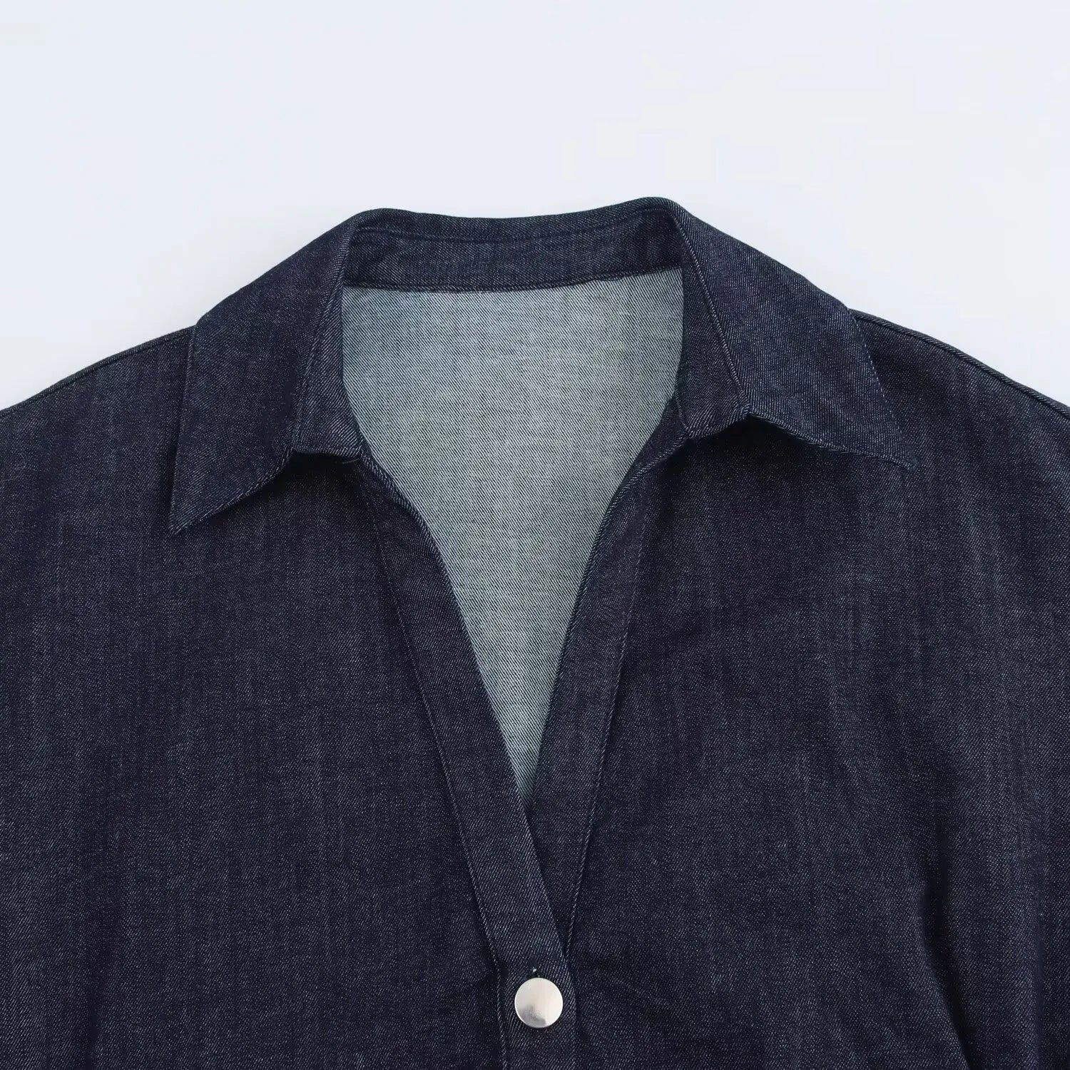 ETJ 2025 traf Spring New 1975 series denim MIDI dress with lapel side