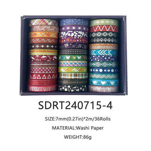 36 Rolls Slim Golden Foiled Washi Tapes Set 7mm Skinny Masking Tapes Each Roll 200cm