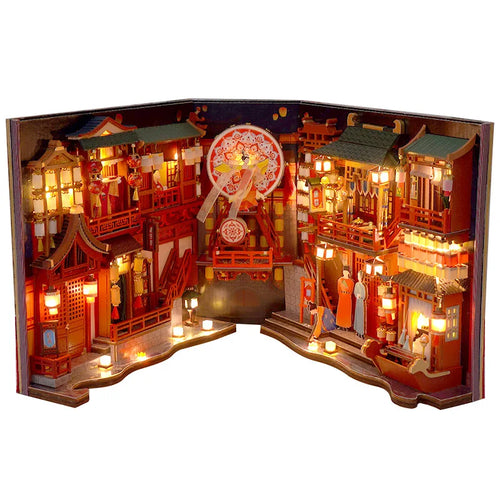 DIY Wooden Book Nook Shelf Insert Miniature Building Kits Cyberrpunk