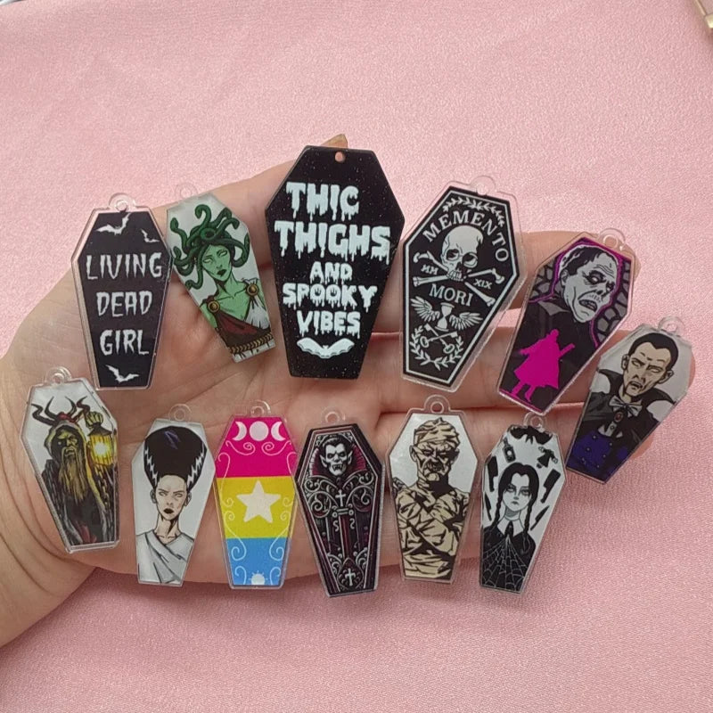 12-Piece Halloween Coffin Acrylic Pendants - DIY Earring & Jewelry Making Charms