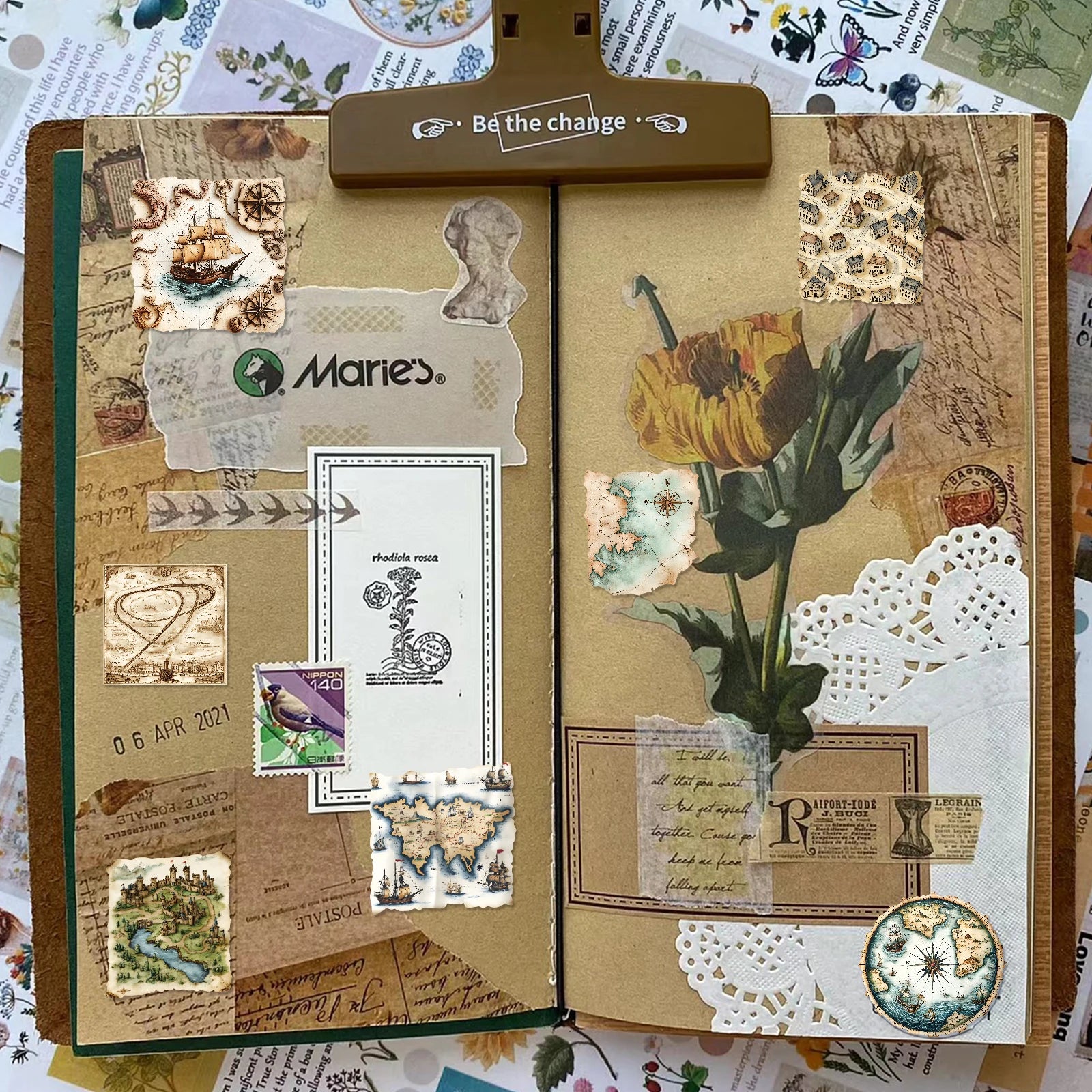 World Map Travel Stickers 50Pcs Vintage Gothic Graffiti Decor For Junk Journals Crafters