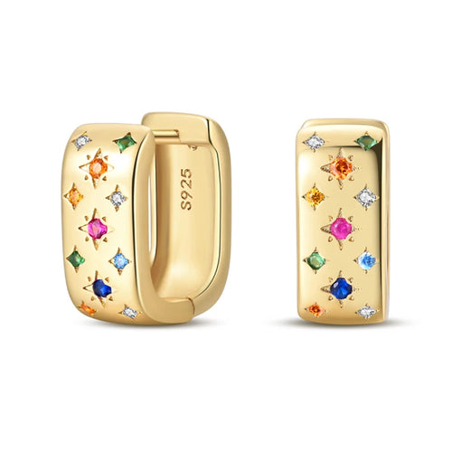 Classic Earrings 925 Silver Stars Moons Pearls Bees Golden Hoop