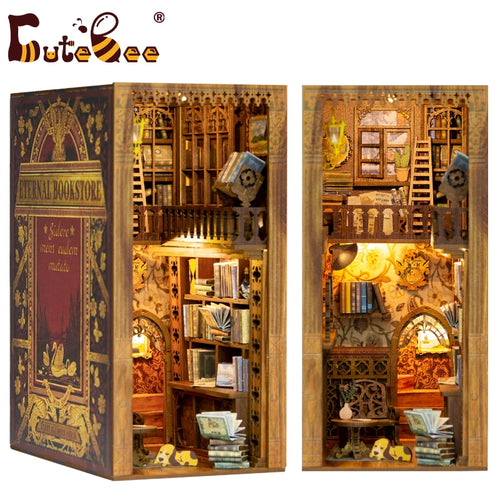CUTEBEE DIY Book Nook Kit Miniature Dollhouse Book Nook Touch Lights