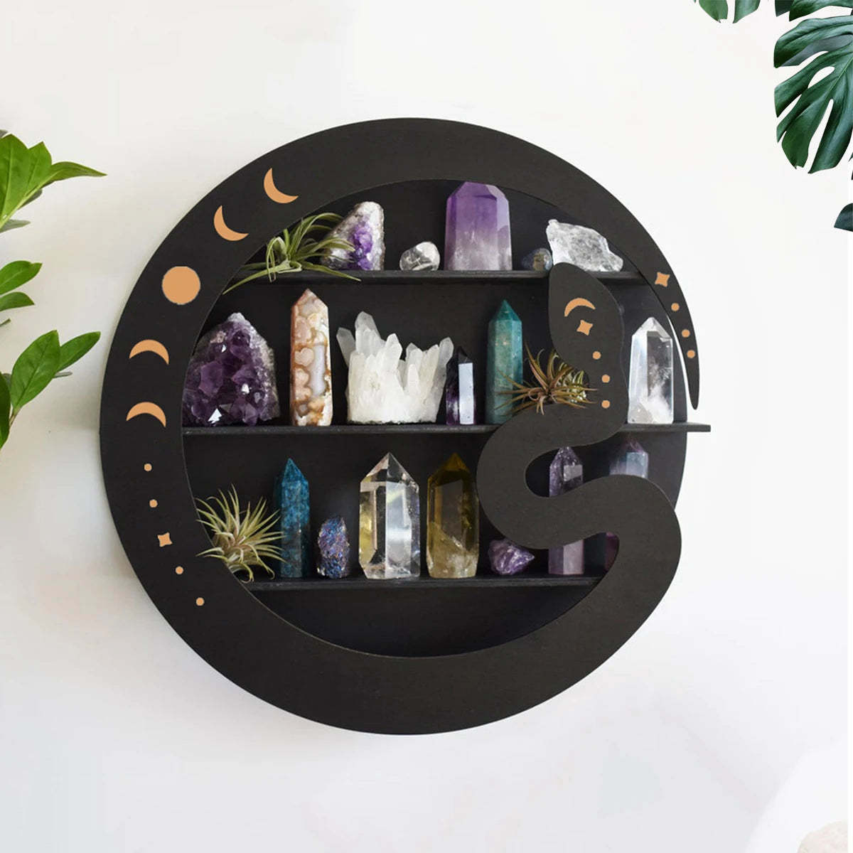 Shelf for Crystal Display Multi Layered Wooden Stand Moon Butterfly