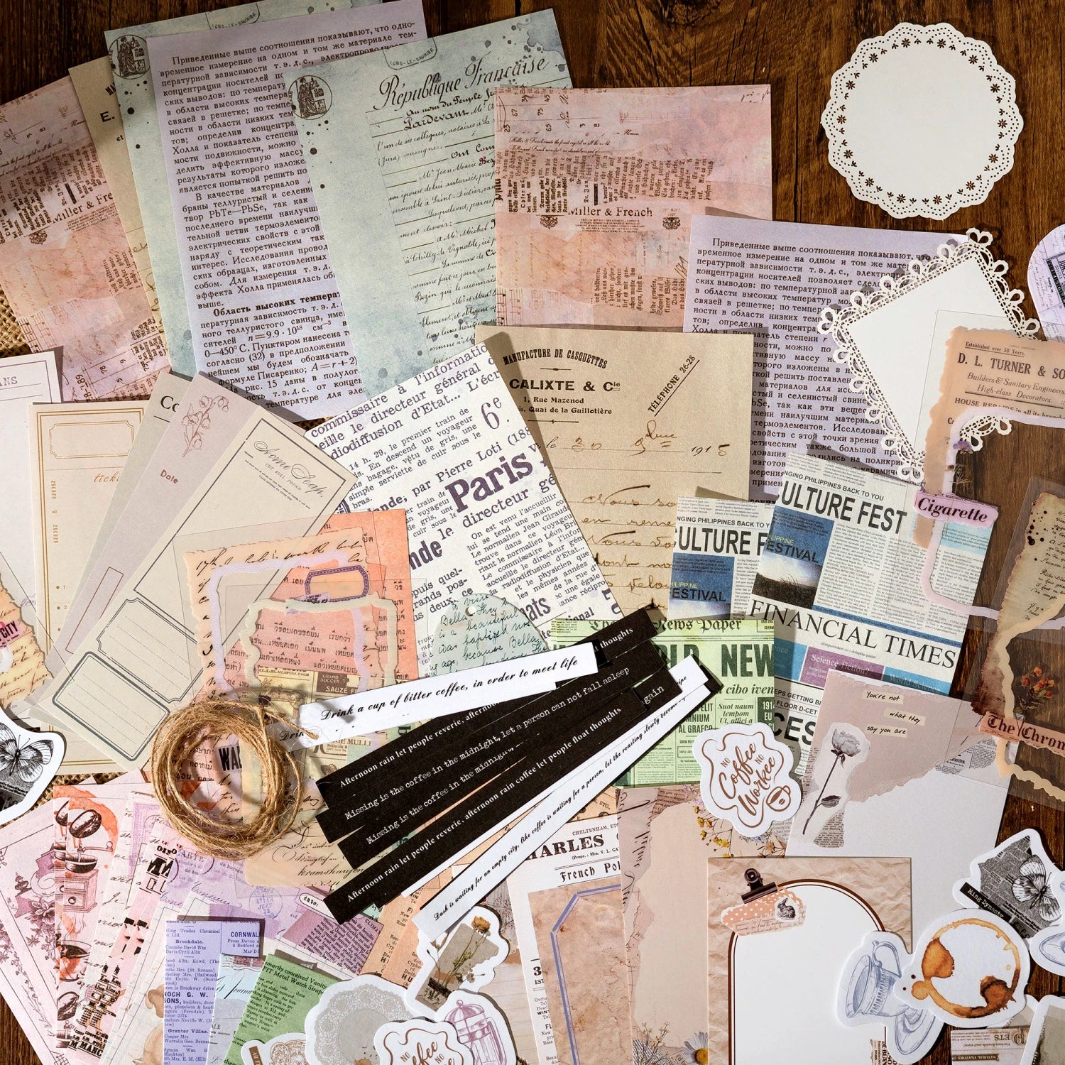 JIANQI 85pcs Vintage Decor Scrapbook Sticker Materials Paper Combo Kit