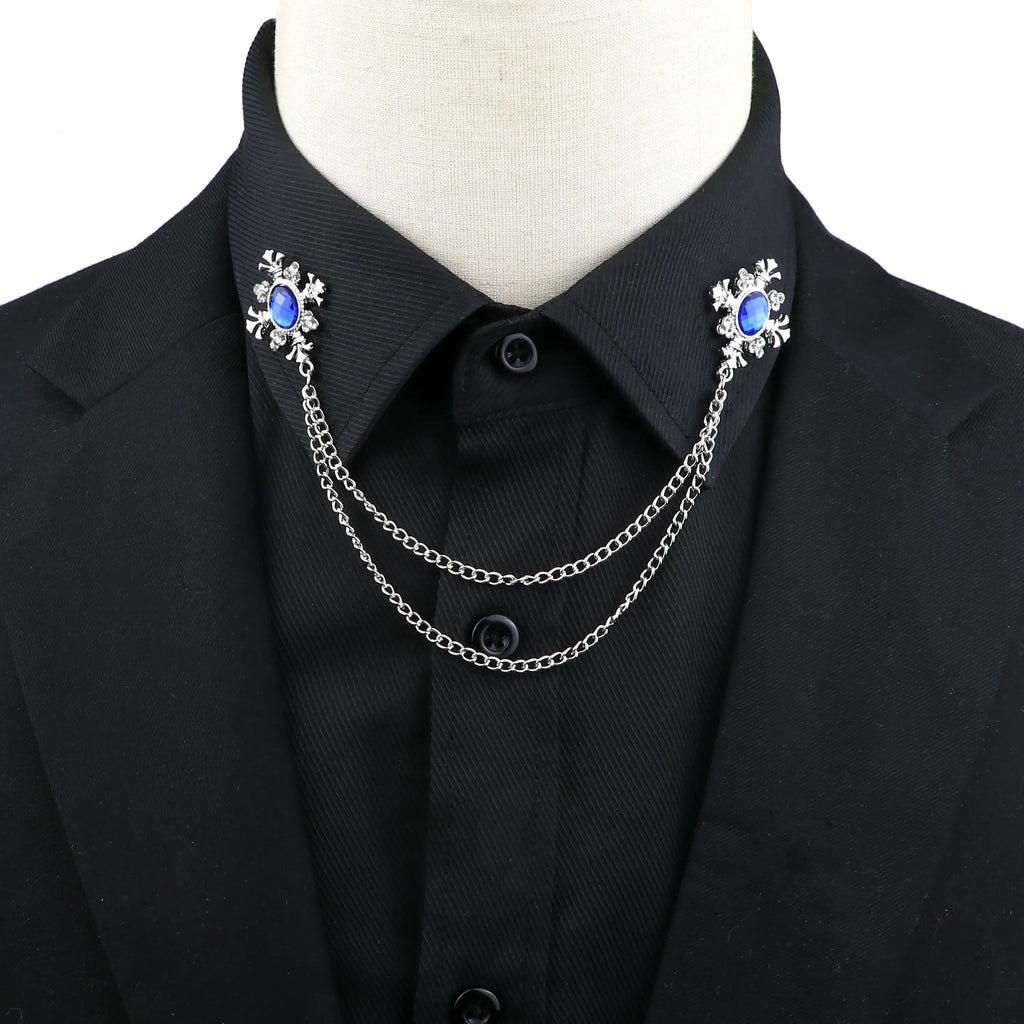 Fashion Gentleman Tassel Brooch For Men Suit Shirt Collar Crystal