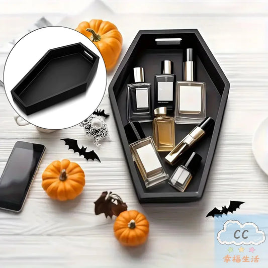 HUA HUA Gothic Coffin-Shaped Wooden Storage Box Black Coffin Makeup