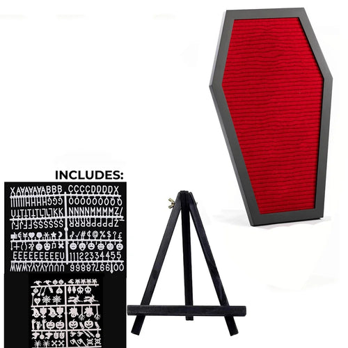 Coffin Letter Board 40x28cm Black With Spooky Wooden Stand Gothic Home Decor For Halloween Fans