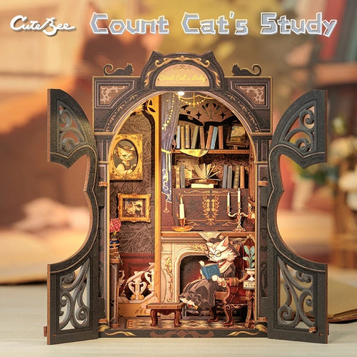 CUTEBEE DIY Book Nook Kit Miniature Wooden Dollhouse with Lights