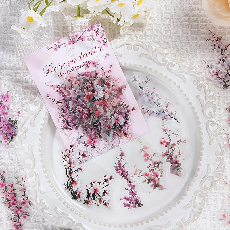 30 Piece Pack Vintage Plant Flowers PET Waterproof Stickers For DIY Crafts Scrapbooking