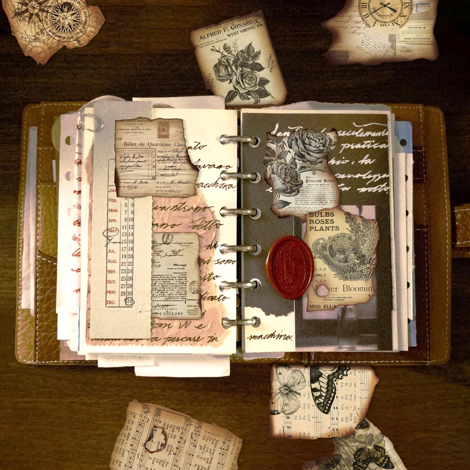 50 Pieces Vintage Burnt Edge Stickers for Crafts and Home Decor Historical Themed Creative Decorative Sticker Set