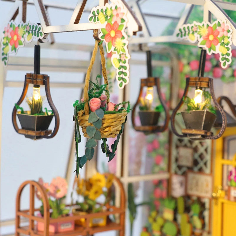 Wooden Flower Garden Doll House DIY Garden House Book Nook Shelf