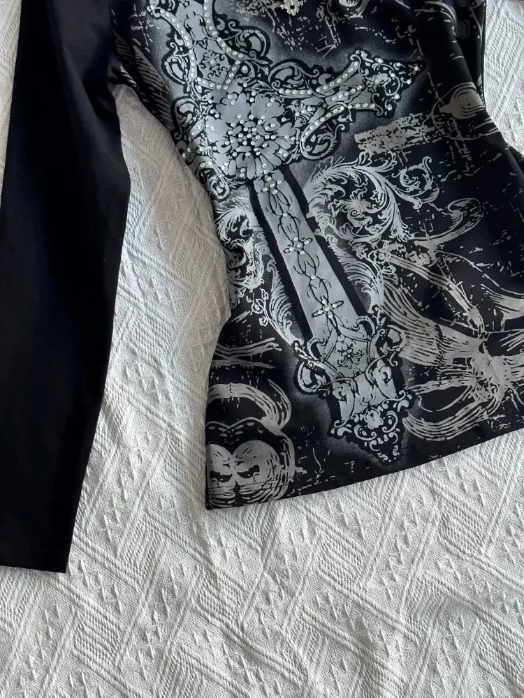 HOUZHOU Vintage Gothic T-shirts Women Y2k Black Punk Graphic T-shirt