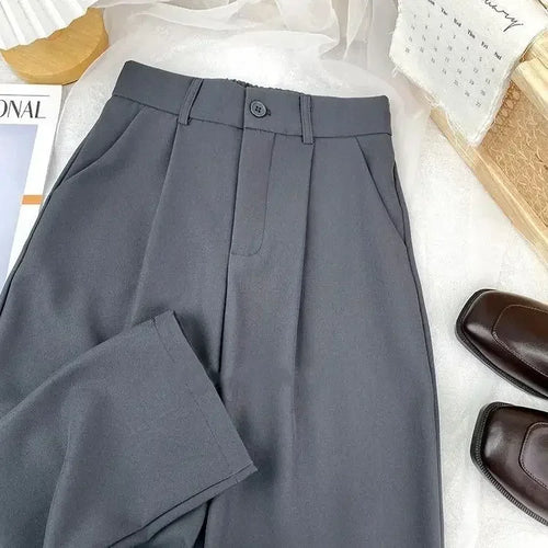 Fall Spring Black Suit Haren Pants Women Fashion Elastic High Waist