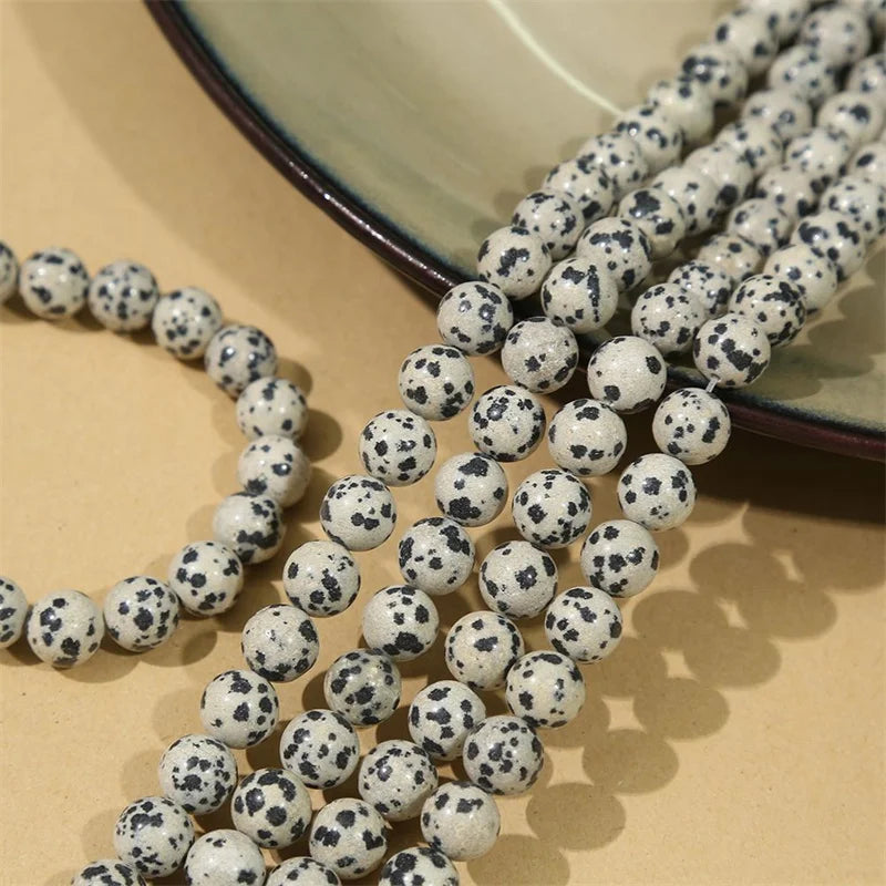 Natural Stone Dalmation Jasper Round Loose Bead 15" Strand 6 8 10 MM