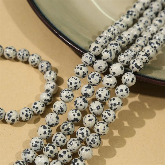 Natural Stone Dalmation Jasper Round Loose Bead 15" Strand 6 8 10 MM