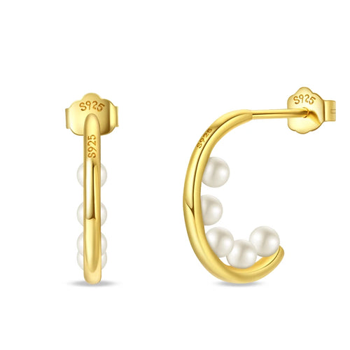 Classic Earrings 925 Silver Stars Moons Pearls Bees Golden Hoop