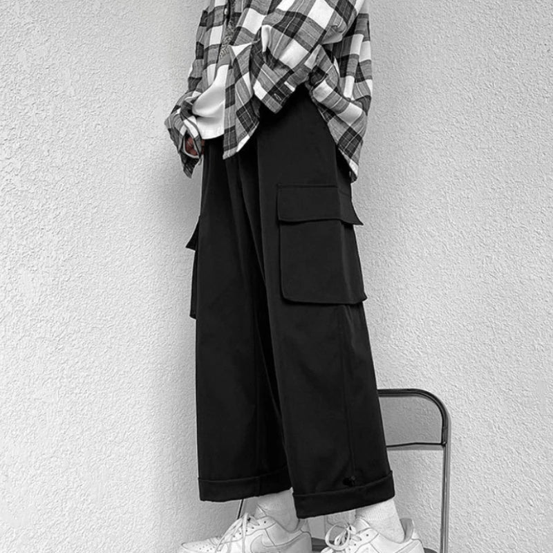 Fashion brand Japanese loose straight leg workwear pants for men's