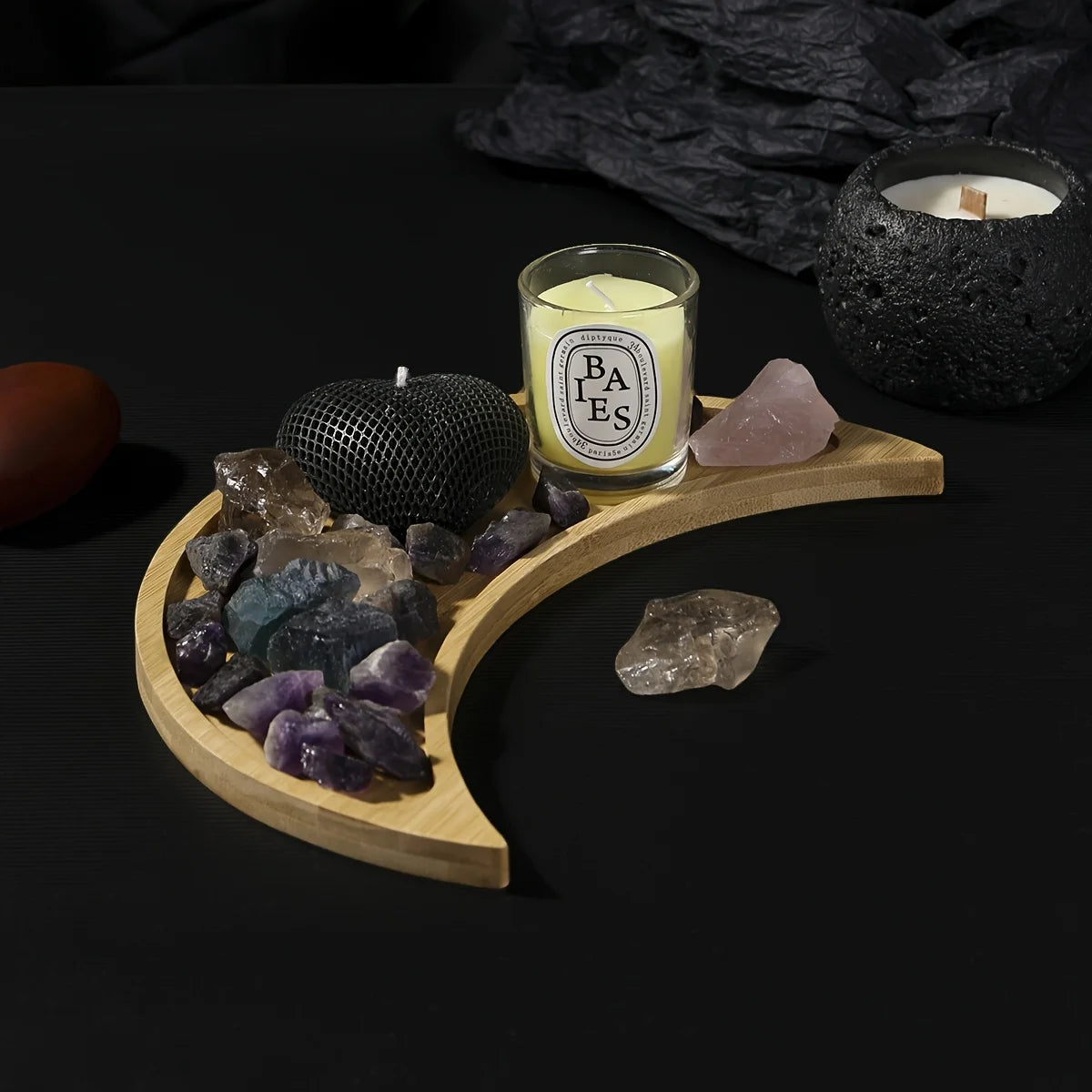 Moon Tray Crystal Holder Display Wooden Crystal Tray for Stones,