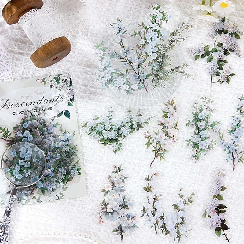 30 Piece Pack Vintage Plant Flowers PET Waterproof Stickers For DIY Crafts Scrapbooking