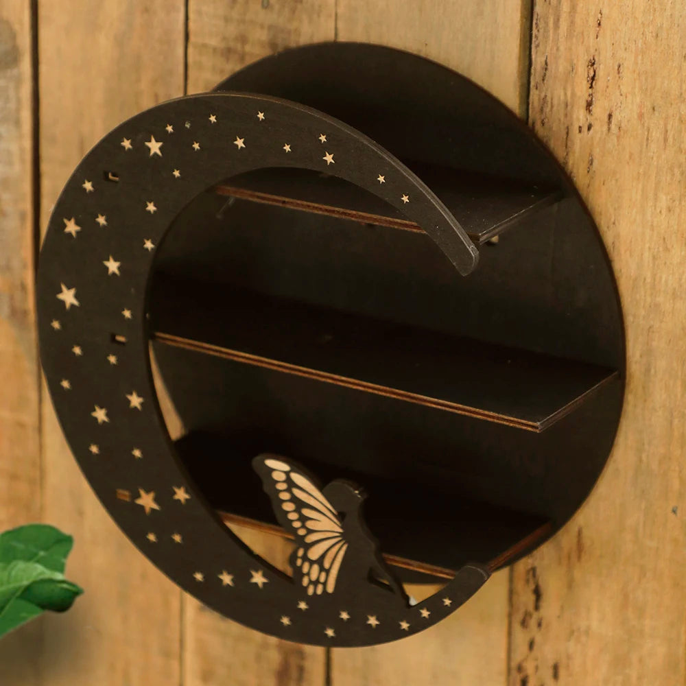 Shelf for Crystal Display Multi Layered Wooden Stand Moon Butterfly