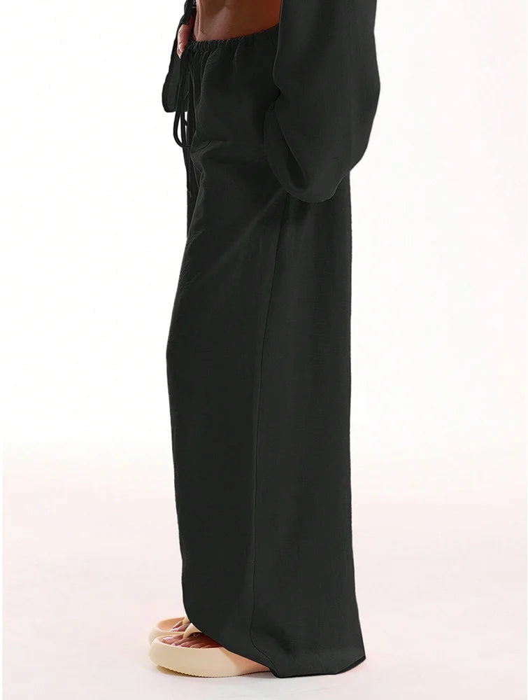 2025 New Spring Summer Wide Leg Pants Fashion Women Black Solid Loose