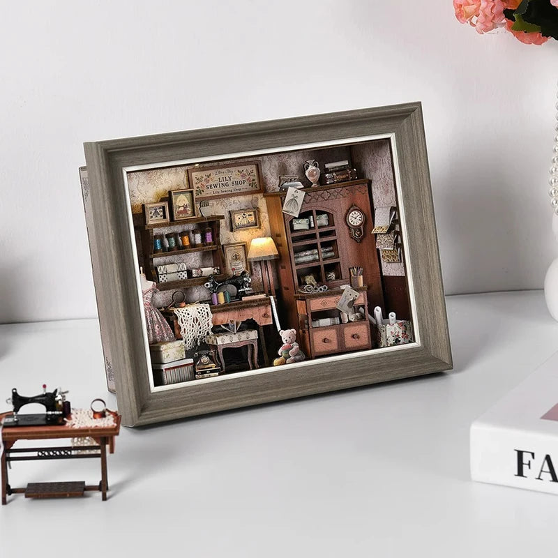 DIY Book Nook Kit 3D Miniature Wooden Doll House Photo Frame Ornament
