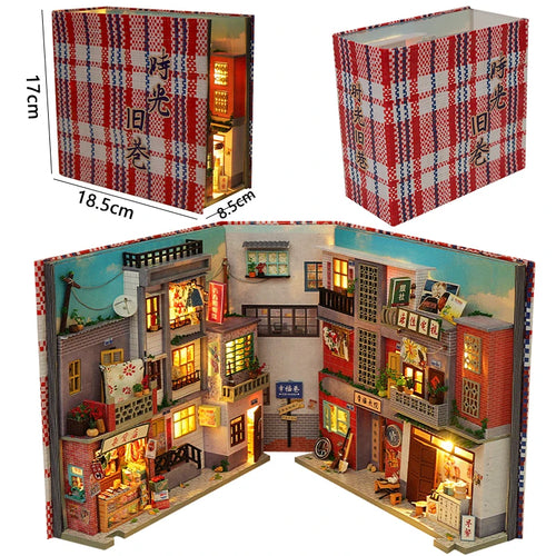 DIY Wooden Book Nook Miniatures Shelf Insert Dollhouse Building