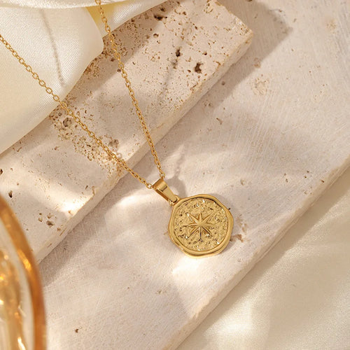 Fashion Star Moon Flower Pendant Stainless Steel Necklace, Simple