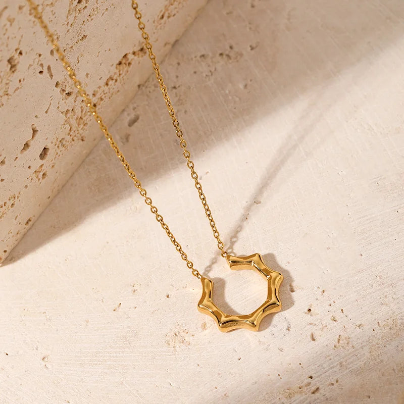 Fashion Star Moon Flower Pendant Stainless Steel Necklace, Simple