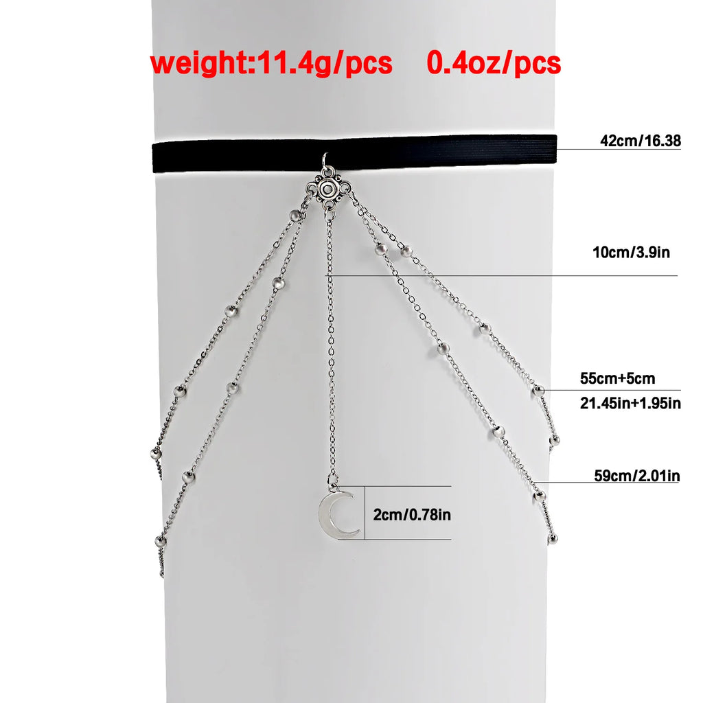 Double Layer Beads Leg Chain Sex Silver Color Metal Crescent Pendant