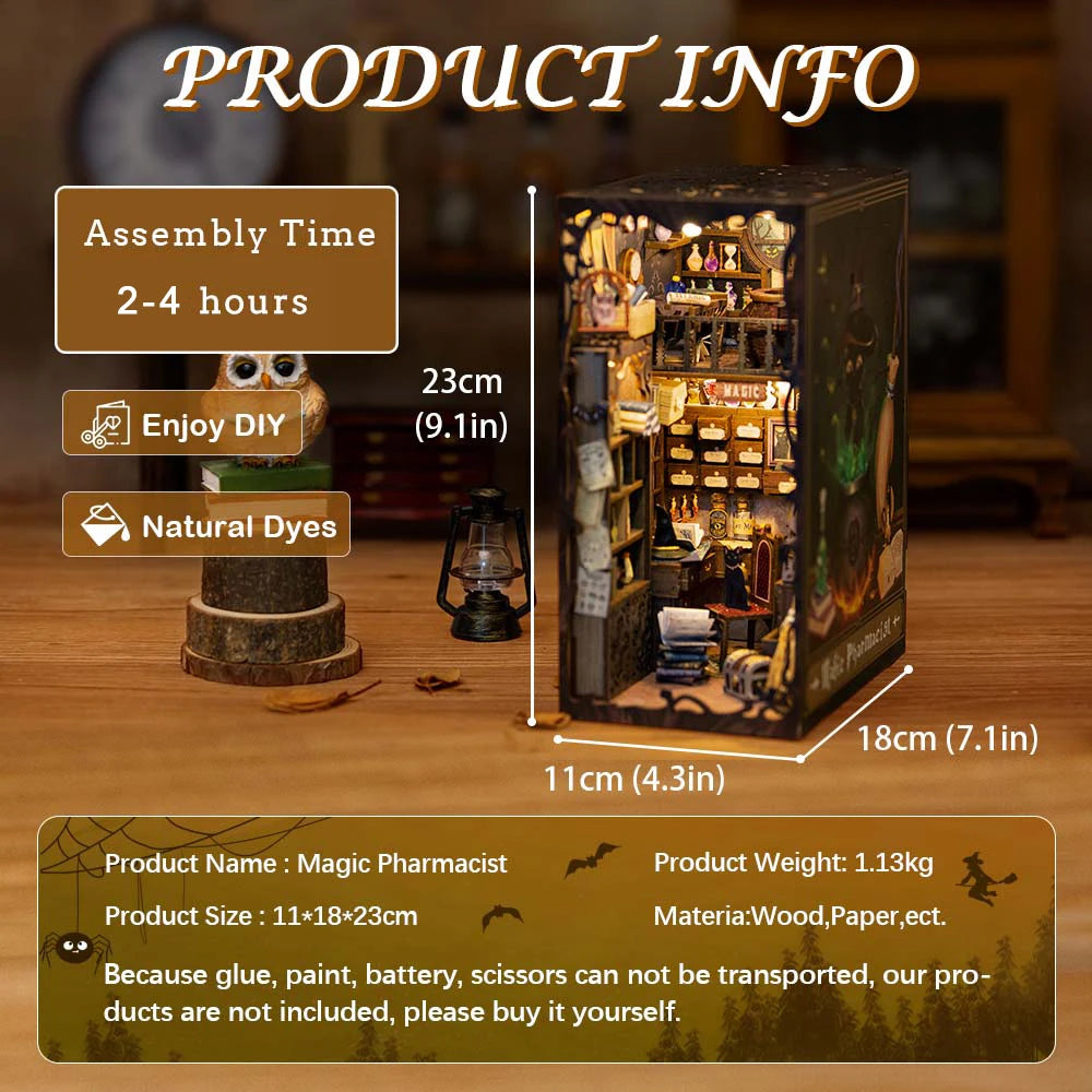 CUTEBEE DIY Book Nook Kit Miniature Doll House Home Touch Light Dust