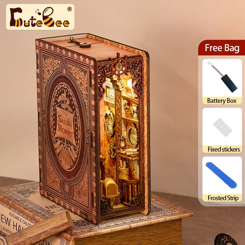 CUTEBEE Book Nook Kit Diy Bookend 3D Miniature House Sailing Memory