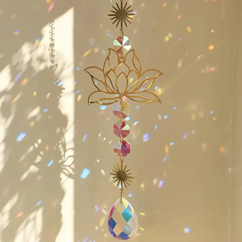 Lotus Flower Crystal Glass Suncatcher With Prism Beads Exquisite Gothic Home Decor For Crystal Collectors