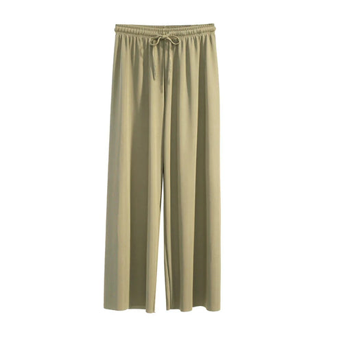 Women Ankle-Length Wide Leg Pants Casual Summer Solid Elastic Waist