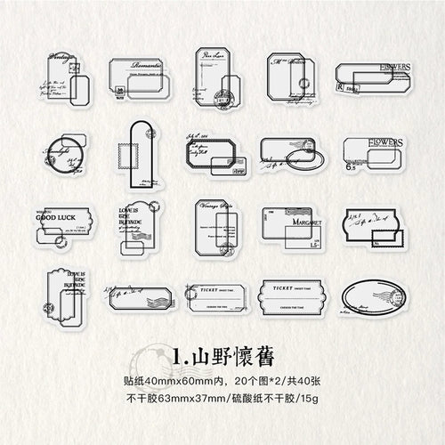 Yoofun 40pcs Retro Black and White Stickers DIY Label Creative Half