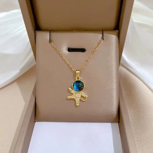 ZAKOL Spaceman Astronaut Star Necklaces For Women Girls Gold Color