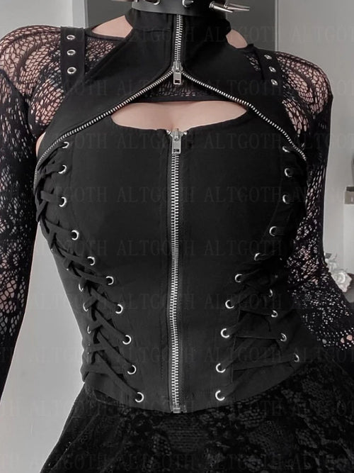 AltGoth Dark Gothic Vintage Bandage Vest For Women Harajuku Punk Grunge Streetwear