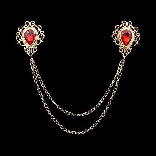 Fashion Gentleman Tassel Brooch For Men Suit Shirt Collar Crystal