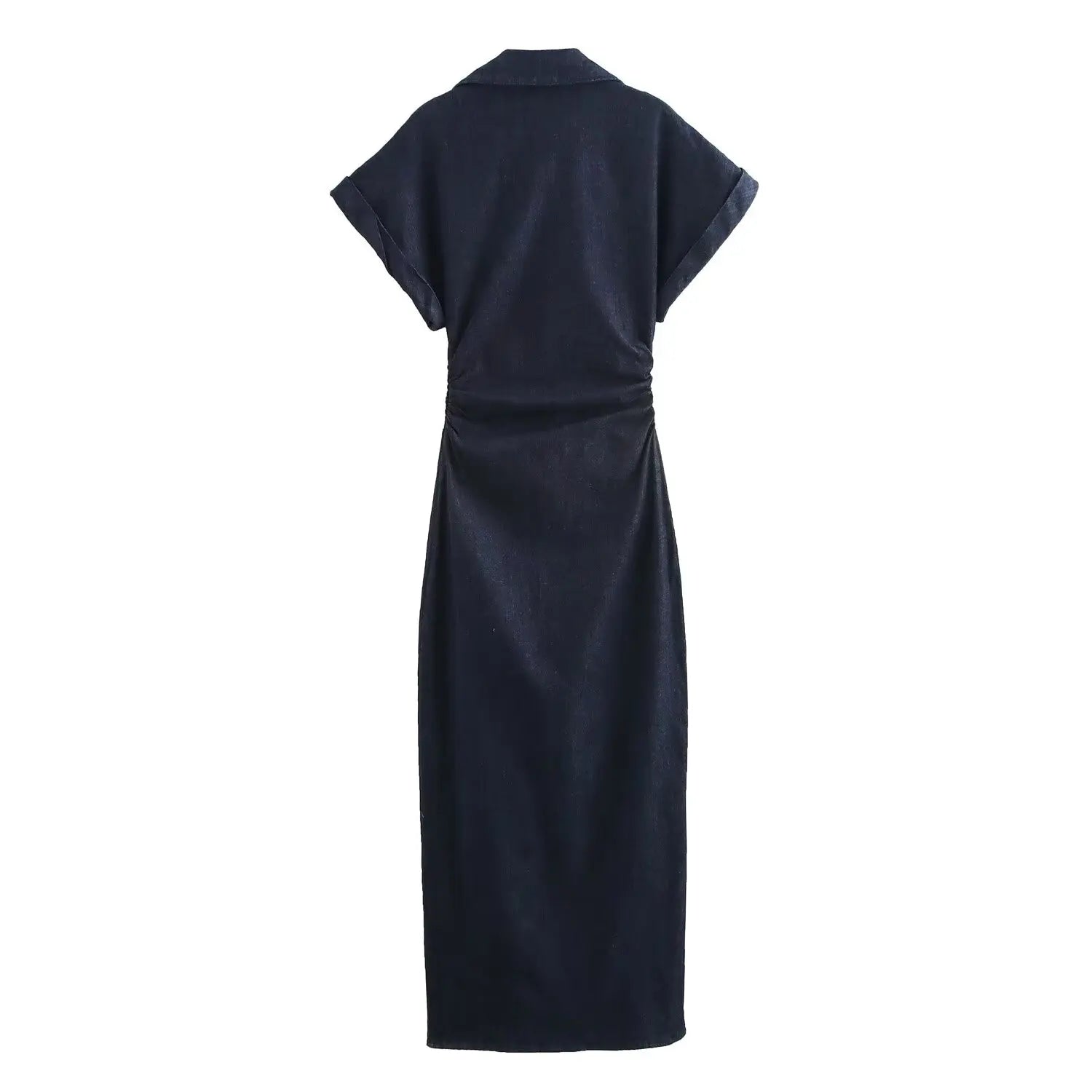 ETJ 2025 traf Spring New 1975 series denim MIDI dress with lapel side