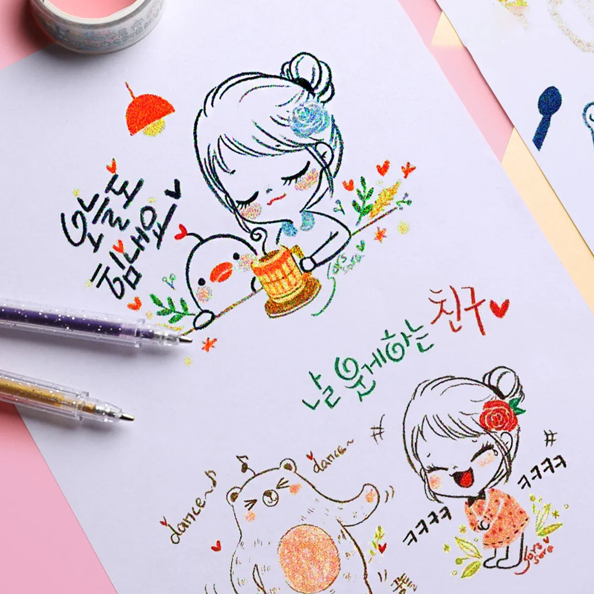 12pcs Glitter Gel Pen Set with 12 color ink refill suitable for