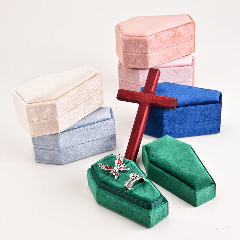 TAIMY Gothic Mini Coffin Ring Jewelry Box Detachable Lid Double Ring