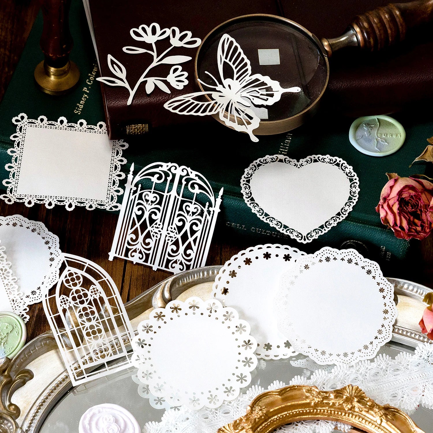 JIANQI 85pcs Vintage Decor Scrapbook Sticker Materials Paper Combo Kit