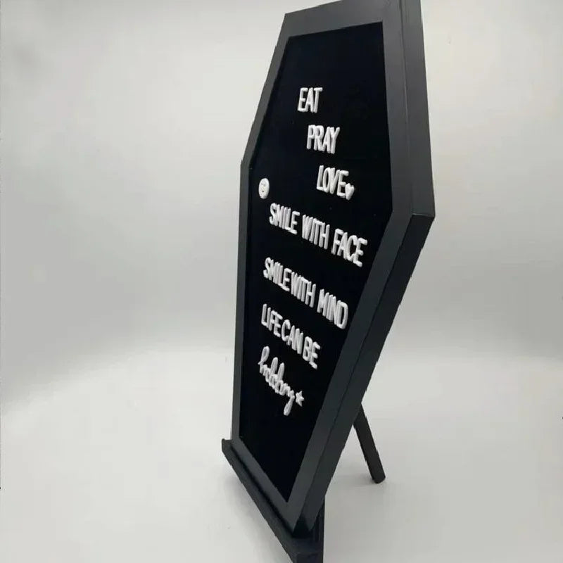 Coffin Letter Board 40x28cm Black With Spooky Wooden Stand Gothic Home Decor For Halloween Fans
