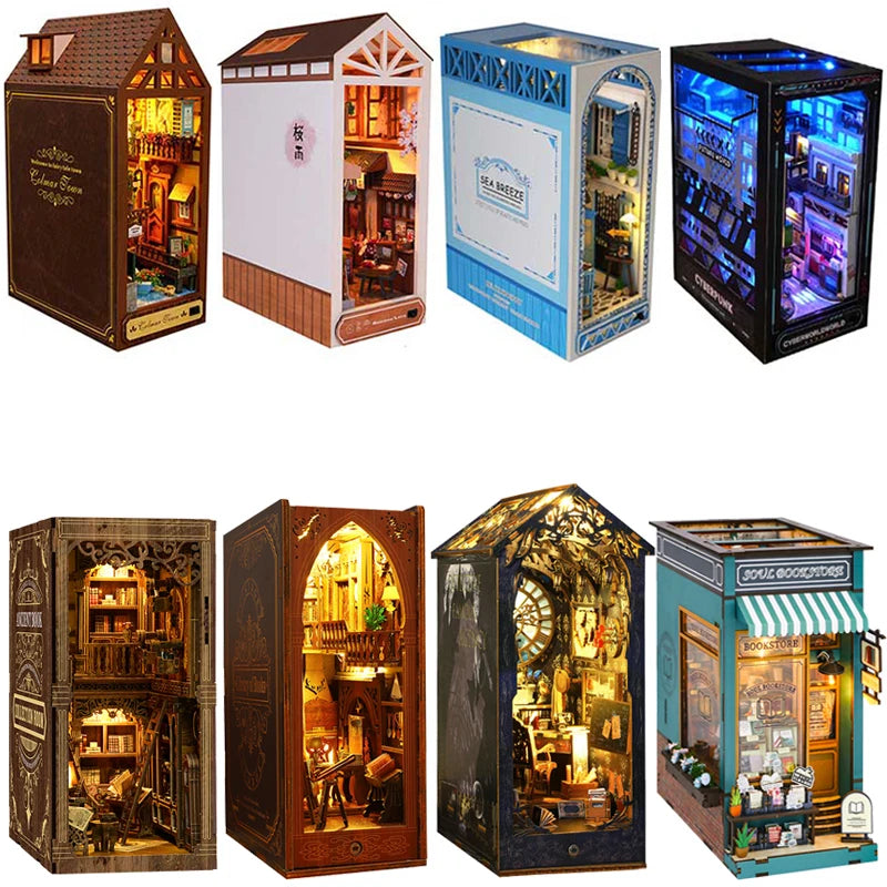 DIY Book Nook Kit Shelf Inser Dollhouse Model Building Kit Wooden