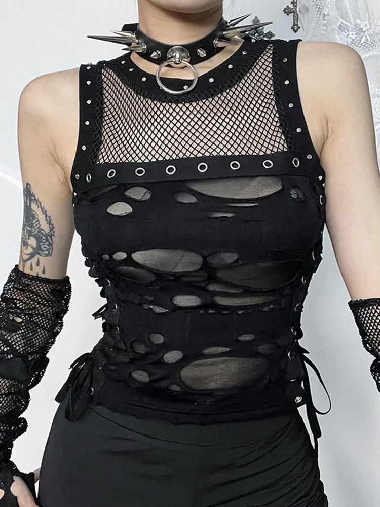 AltGoth Cyber Y2K Hole Vest For Women Harajuku Gothic Streetwear Premium Quality